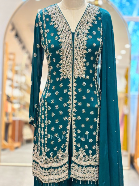 Mayurrekha Green Gharara Suit Set With Sequin and Cutdana Work