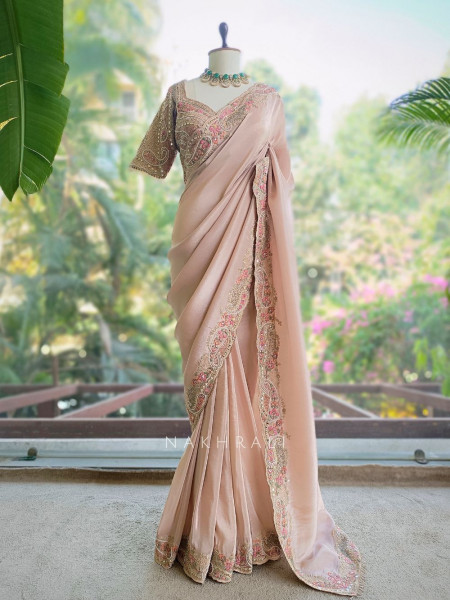 Shubhlata Pink Silk Saree with Thread Embroidered Blouse