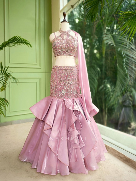 Lush Orchid Indowestern Lehenga with Beaded Sequin Work