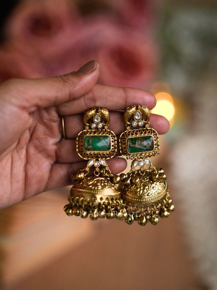 Image of Nayantara Green Antique Jhumka Earrings