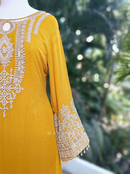 Vasira Mustard Zari Embroidered Suit Set