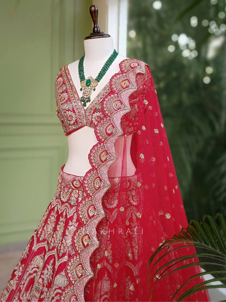 Samriddhi Red Bridal Lehenga with Zari and Sequin Work