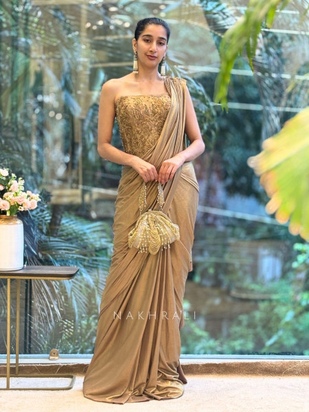 Hazel Radiance Brown Corset Drape Saree
