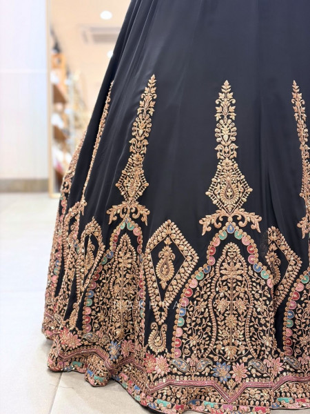 Afsana Midnight Black Micro Velvet Lehenga Set