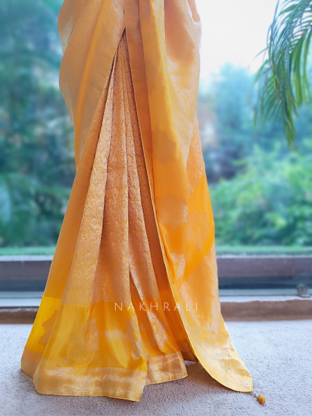 Noor-e-Kashi Katan Silk Yellow Saree With Banarasi Zari Brocade Weave