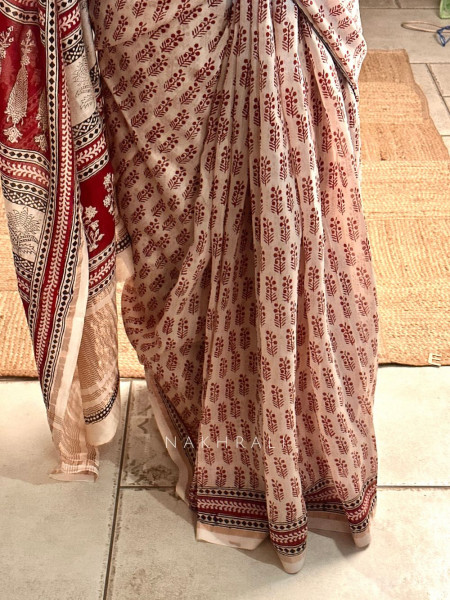 Sitara Silhouettes Cream Chanderi Saree