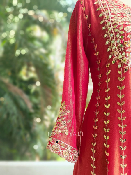 Tanira Gajari Mirror Work Anarkali Set with Embroidered Dupatta