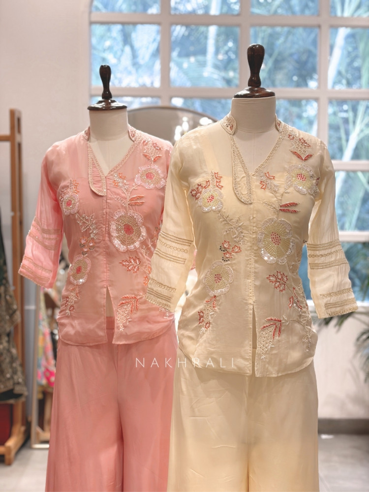 Image of Asmi Pink Georgette Palazzo Set