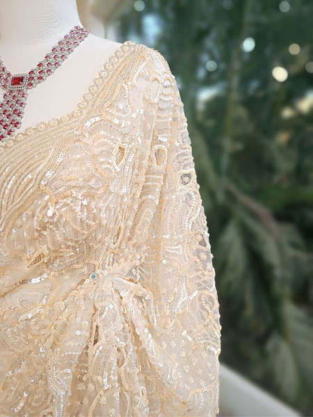 Elorah Cream Beaded Saree with Sequin Work Blouse