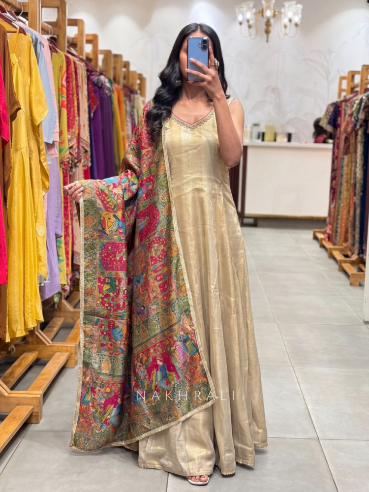 Image of Swarnim Aura Silk Gown With Kalamkari Dupatta