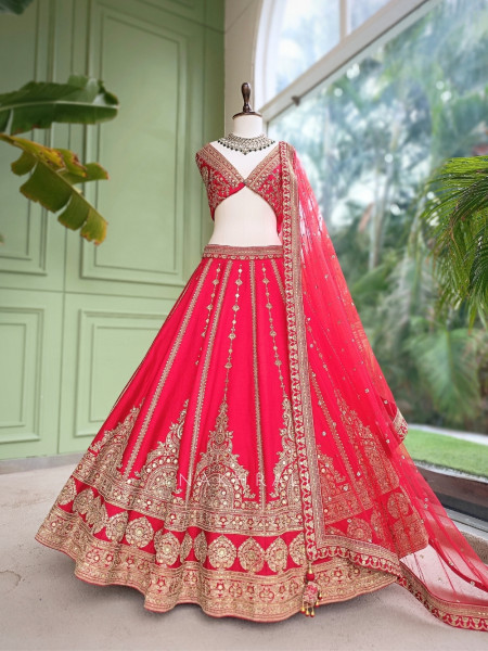 Inayat-Vibe Tomato Red Arch Border Unstitched Bridal Lehenga