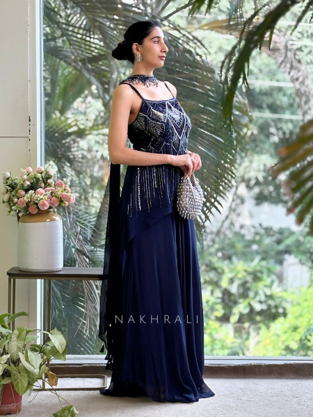 Glam Groove Blue Kurta Palazzo Set with Sequin & Cut Dana Work