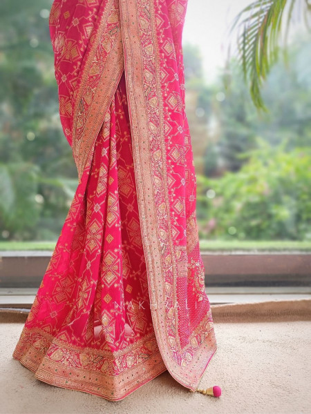 Desert Rose Red  Banarasi Khaddi Georgette Saree