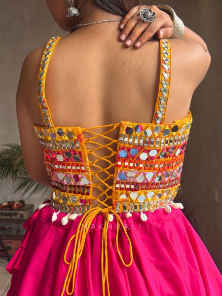 Sheesha Choli – Mirror Work on Yellow Corset Blouse