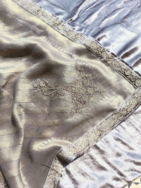Aureline Grey Velvet Dress Material with Zari Embroidered Work