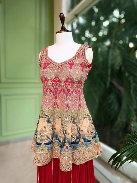 Rajmohini Red Printed Anarkali Suit Set with Embroidered Dupatta