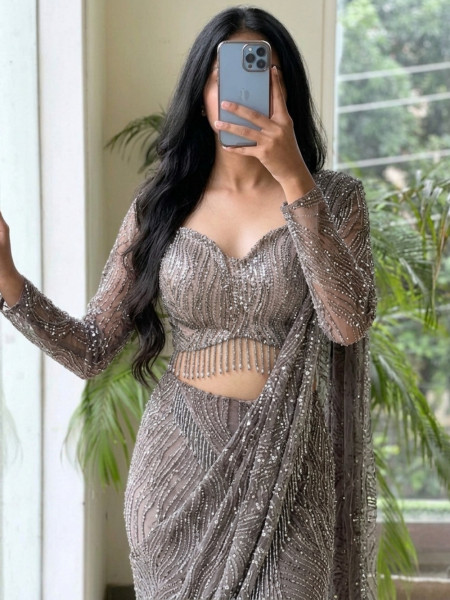 Eclipse Brown Pre-Drape Saree