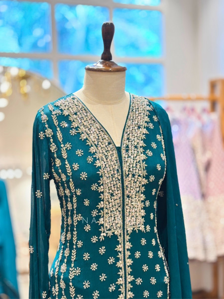Mayurrekha Green Gharara Suit Set With Sequin and Cutdana Work