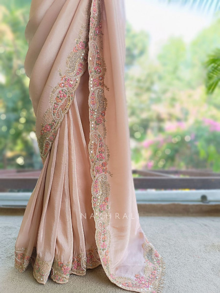 Shubhlata Pink Silk Saree with Thread Embroidered Blouse