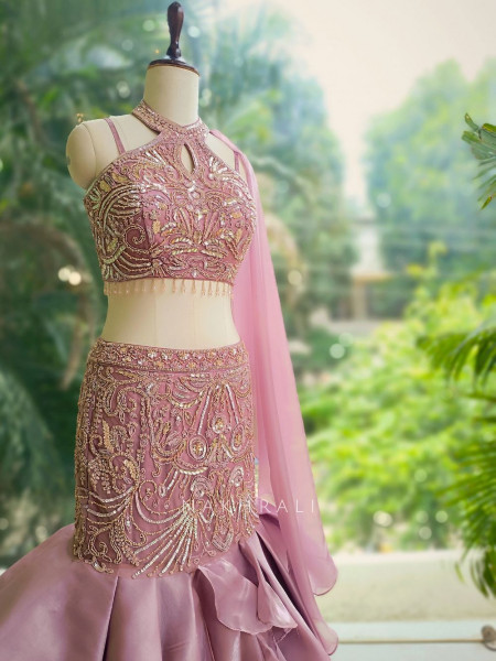 Lush Orchid Indowestern Lehenga with Beaded Sequin Work