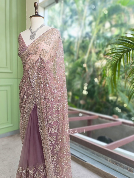 Tarangini Light Purple Net Saree With Cutdana and Sequin Work