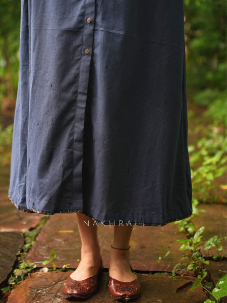 Sahir Blue Cotton Button-Down Dress