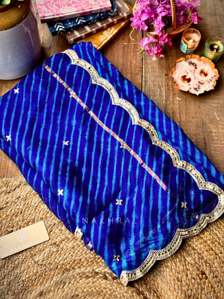 Chhavi Blue Leheriya Saree with Sequin Zari Work