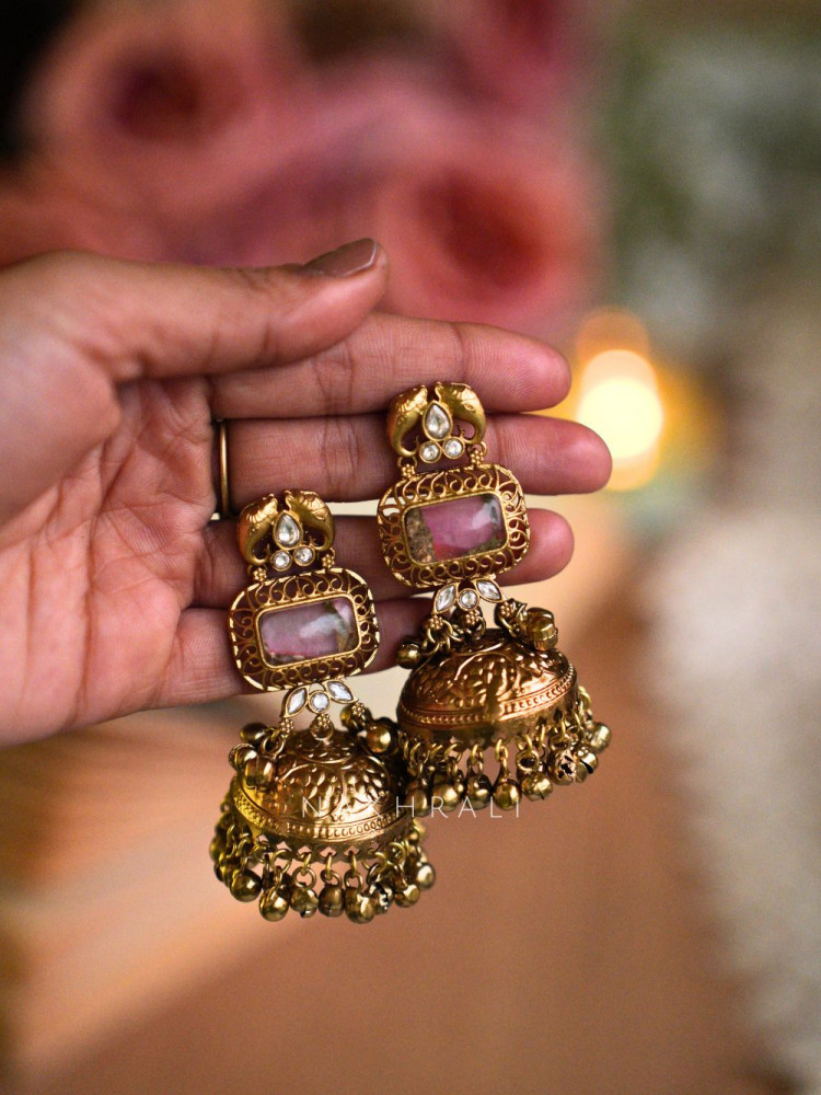 Image of Nayantara Pink Antique Jhumka Earrings