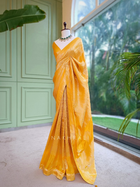 Noor-e-Kashi Katan Silk Yellow Saree With Banarasi Zari Brocade Weave