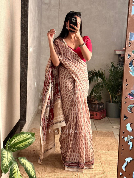 Sitara Silhouettes Cream Chanderi Saree