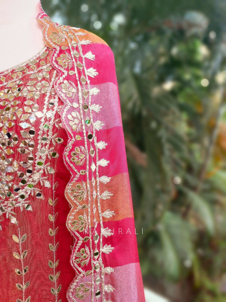 Tanira Gajari Mirror Work Anarkali Set with Embroidered Dupatta