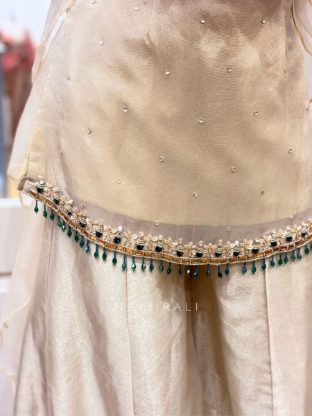 Mohika Cream Suit Set with Stone and Beads Work