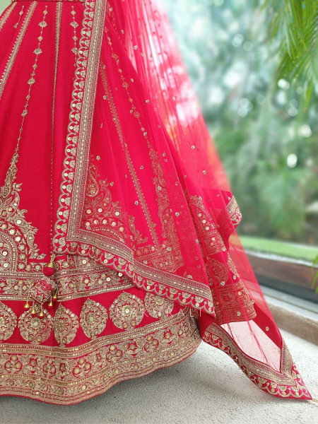 Inayat-Vibe Tomato Red Arch Border Unstitched Bridal Lehenga