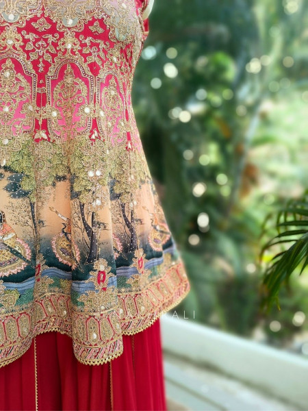 Rajmohini Red Printed Anarkali Suit Set with Embroidered Dupatta