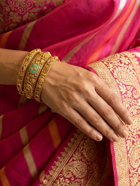 Sohira Sea Green Bangles With Ornate Filigree and Stone Detail