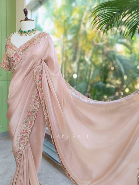 Shubhlata Pink Silk Saree with Thread Embroidered Blouse