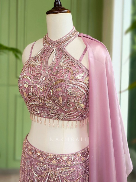 Lush Orchid Indowestern Lehenga with Beaded Sequin Work