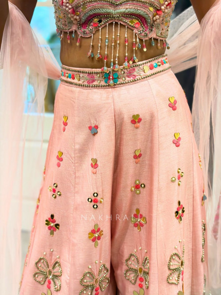 Rishmita Pink Indo Western Crop Top Palazzo Set with Cut Dana Work