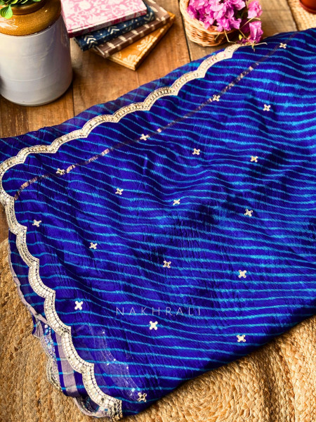 Chhavi Blue Leheriya Saree with Sequin Zari Work