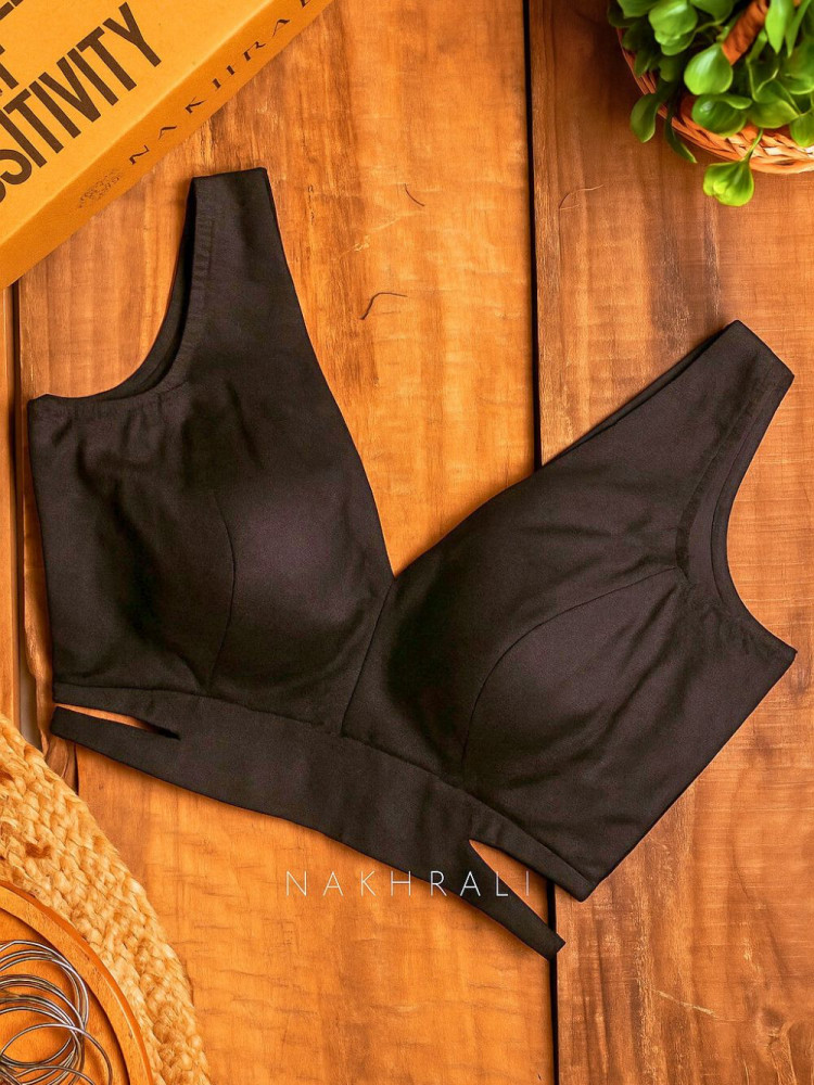 Image of Bombshell Black Readymade Blouse with V-Neckline