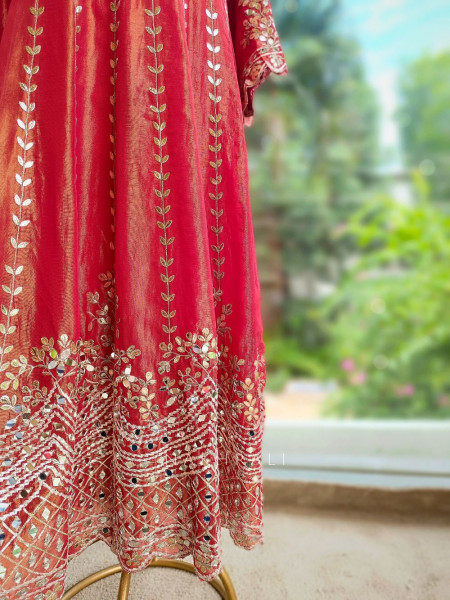 Tanira Gajari Mirror Work Anarkali Set with Embroidered Dupatta