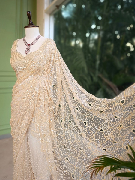 Elorah Cream Beaded Saree with Sequin Work Blouse