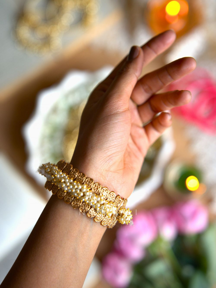 Image of Kavya Pearl Accent Heritage Bangles (Set of 2)