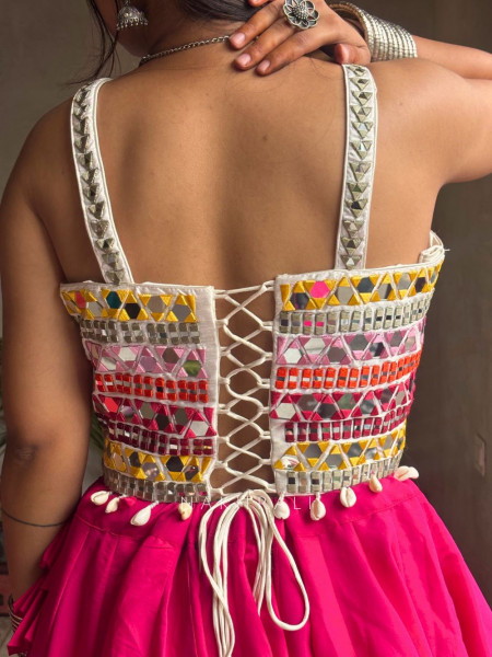 Sheesha Choli – Mirror Work on White Corset Blouse