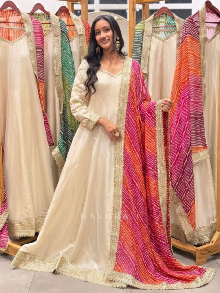Malhar Magenta Anarkali and Sunrise Bandhani Set