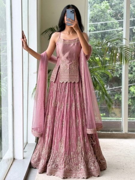 Cressida Pink Shimmer Tissue Indo-Western Lehenga