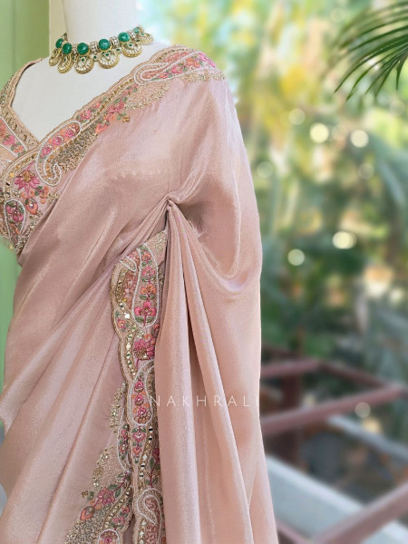 Shubhlata Pink Silk Saree with Thread Embroidered Blouse