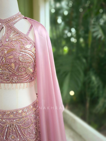 Lush Orchid Indowestern Lehenga with Beaded Sequin Work