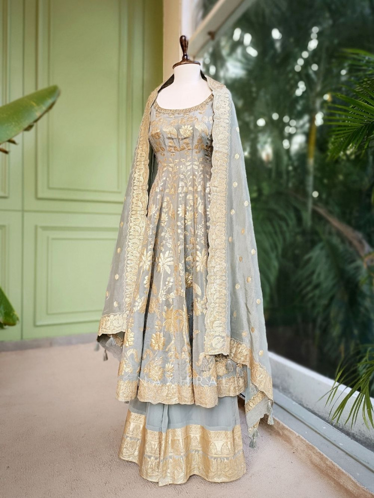 Image of Amaira Sea Green Banarasi Weave Anarkali