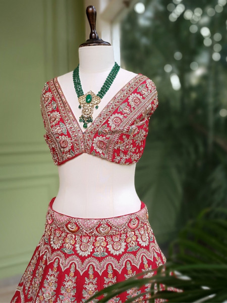 Samriddhi Red Bridal Lehenga with Zari and Sequin Work